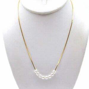 Vintage Gold Tone Slide Bib Necklace, Faux Pearls on Delicate Chain